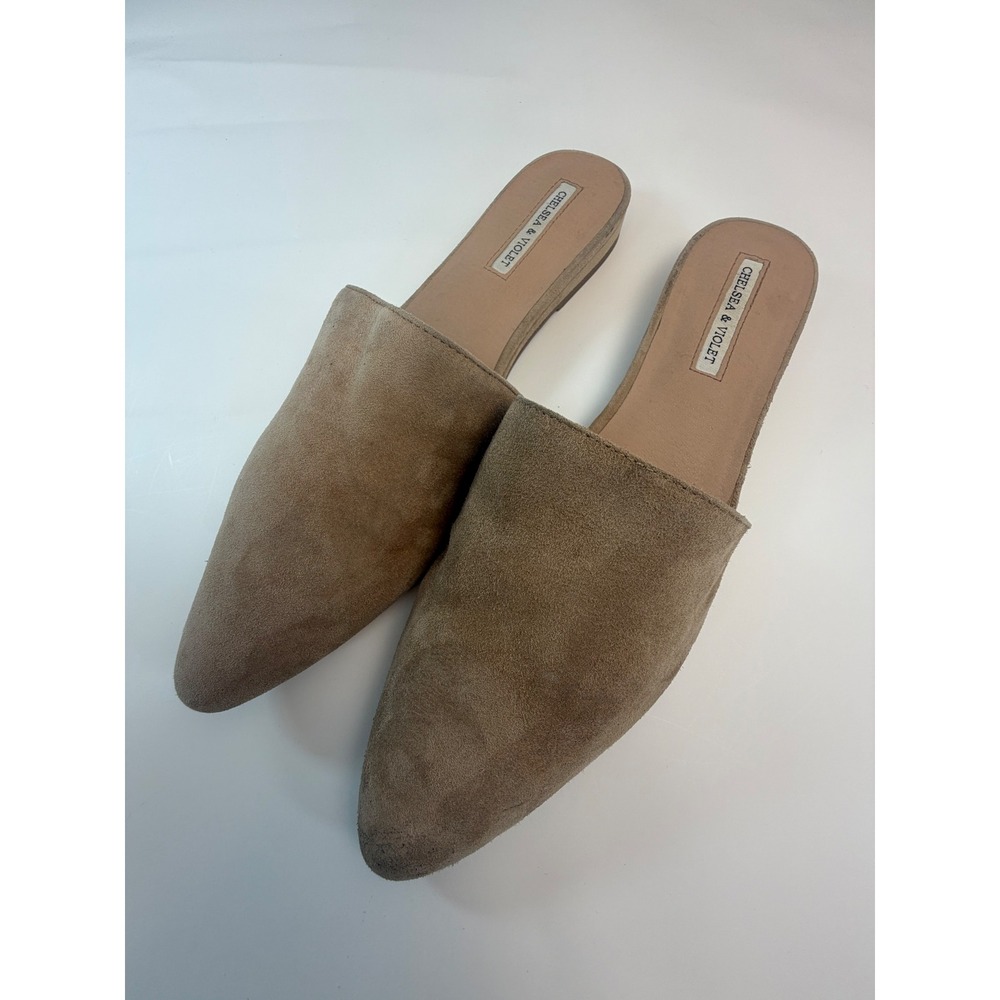 Chelsea & Violet CV-EVE Tan Suede Pointed Toe Mules Flats Womens 11M